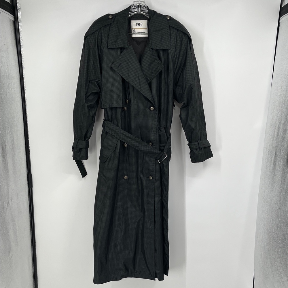 London Fog Black and Grey Checkered Trench Coat Rain Jacket 10 Regular